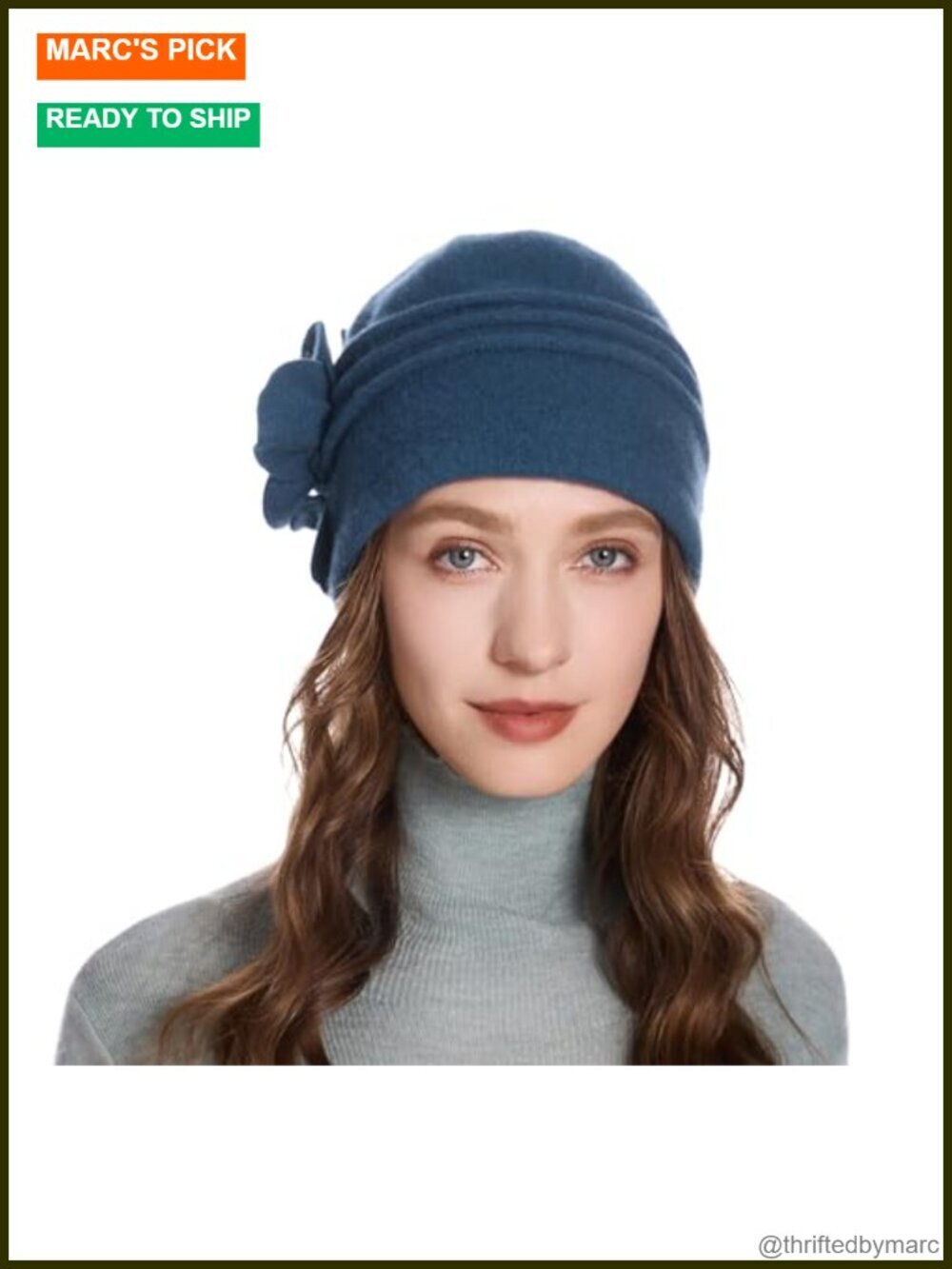 Wool Cloche Bucket Hat 1920s Vintage Winter Hat with Flower Accent